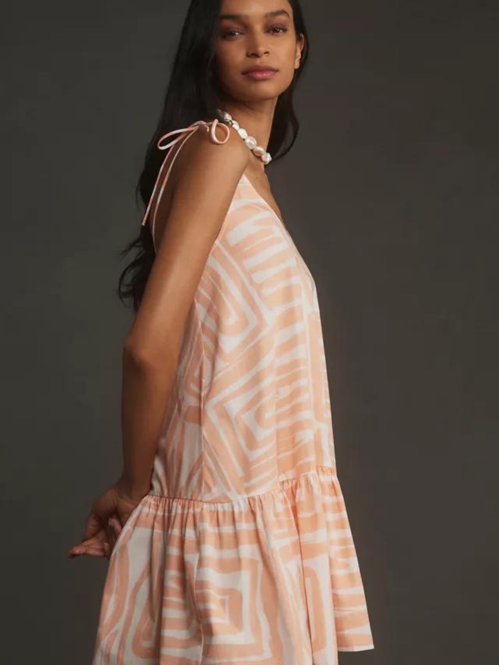 Maeve Anthropologie Peach White Tie Shoulder Cotton Mini Dress XS - Picture 2 of 6
